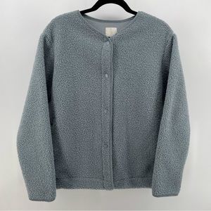Joie Fleece Sherpa Jacket Light Blue Button Front S